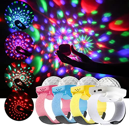 4Pack Mini Discokugel Kinder Discolicht Partylicht, Mini Discokugel Licht mit Batterie Kabellos Klein Discokugel Armband, Mini Led Licht Sternenhimmel Projektor Lampe Kinder Portable Disco Ball Light