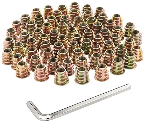 HSEAMALL 100 Stück Einschraubmutter M6x10mm Gewindeeinsatz Holz Einschraubmuffen Gewindeeinsätze,Hex Innensechskant Mutter für Holzmöbel