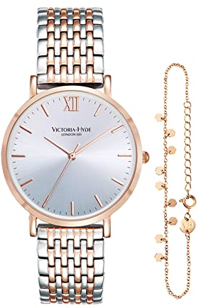 VICTORIA HYDE Orologio da donna analogico al quarzo da donna in acciaio inossidabile impermeabile orologio da polso con bracciale (Oro Rosa)