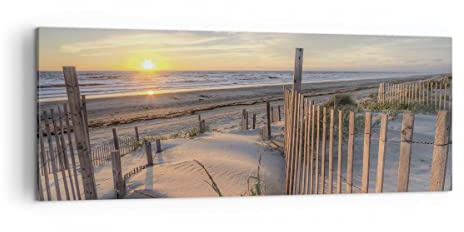 ARTTOR Leinwandbild 140x50cm Wandbild Landschaften Maritim - 4219 | Westen Sonne Düne Panorama Groß XXL Wanddekoration Wohnzimmer Schlafzimmer Wanddeko Wand Kunstdruck Wandkunst ARTTOR