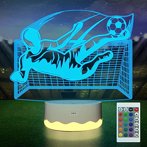 CooPark Fußball 3D Lampe, Sports Illusion Nachtlicht mit 16 Farbwechsel & Fernbedienung, Kinderzimmer Home Decor Geburtstag Weihnachtsidee für Jungen