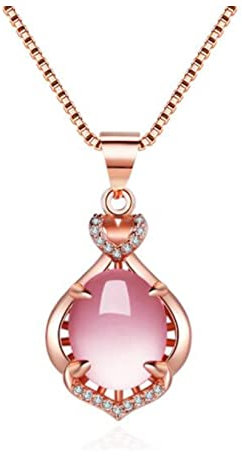 Dishowme Rose Quartz Pendant Necklace Pink Crystal Teardrop Chain Natural Gemstone Healing Chakra Opal Stone Jewelry for Women Girls(Rose Gold A)