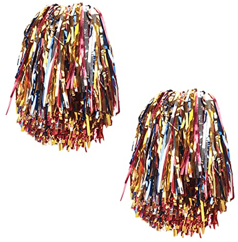 WISREMT 2er Pack glänzende Bunte Regenbogen Cheerleader Pompons mit Griff/Ring Cheerleading Squad temperamentvolle Pompons Halloween Cheerleader Uniform