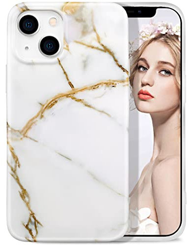 IMIKOKO Hülle Kompatibel mit iPhone 13, Weiß & Gold Marmor TPU Handyhülle Schutzhülle Handytasche Case Cover für 6,1 Zoll