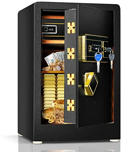 GOPLUS Coffre-fort avec Serrure à Code Électronique, Étagère Amovible et Système d'Alarme, Coffre-fort en Acier Robuste avec Fonction Anti-indiscrétion, 36,5X37,5X59 CM, Noir