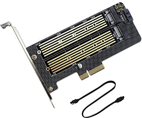 VOANZO M2 auf SATA Adapter Dual M.2 NVMe Erweiterung Support M.2 M Key/B Key Size 22110 2280 2260 2242 2230 - für PCI-E x 4 Steckplatz