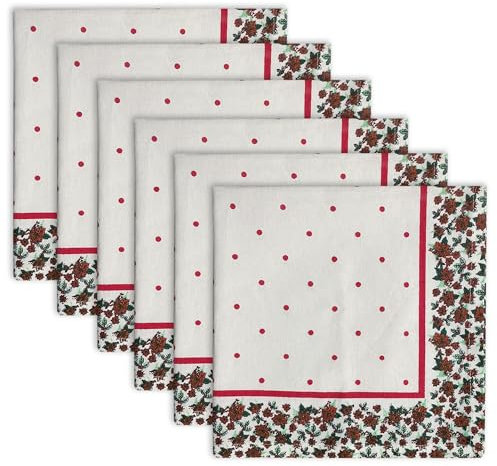CHARDIN HOME Servietten aus 100 % Baumwolle – Rot-Weiß-Grün, 45 x 45 cm, Set mit 6 festlichen wiederverwendbaren Stoffservietten, perfekt für Feiertage, Dinner-Partys, Geburtstage, Hochzeiten
