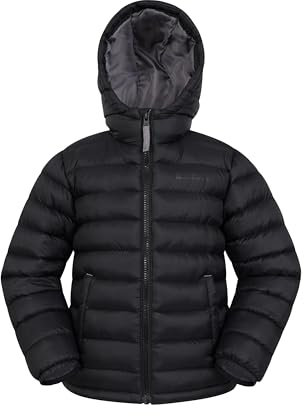 Mountain Warehouse Seasons Steppjacke für Kinder - Ultraleichte, warme, wasserdichte Steppjacke. Jungen & Mädchen Winterjacke mit Kapuze & Reißverschluss Schwarz Kinder 104 DE (3-4 Jahre)