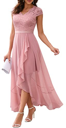Bbonlinedress Robe Femme Chic de Soirée Longue pour Cocktail Mariage Invité Bal de Promo Anniversaire Cérémonie Blush M