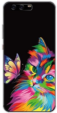 KARTXITAI Hülle Kompatibel mit Huawei P10, Stoßfeste Schutzhülle mit Weiche Silikon Bumper Case Handyhülle Anti-Kratzt Transparent Rückseite - Schmetterling, Katze