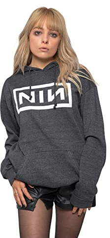 Nine Inch Nails Hoodie Classic Band Logo Official Unisex Charcoal Grey Pullover M