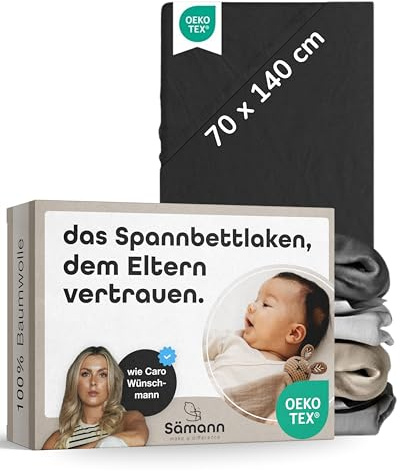 Sämann® Spannbettlaken Spannbetttuch Jersey 70x140 cm für Babybett & Kinderbett, Baumwolle schwarz