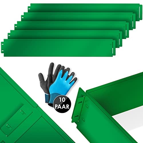 KESSER® Rasenkante Beeteinfassung Beetumrandung + Handschuhe 50m 100x18cm Beetbegrenzung Rasenbleche Mähkante Metall Palisade Grün