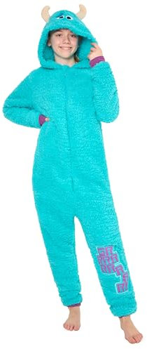 Disney Pigiama Intero Bambina - Pigiamone Stitch in Pile con Zip 4-15 Anni - Pigiami Interi con Cappuccio Gadget Regalo (Blu Sully, 4-5 Anni)