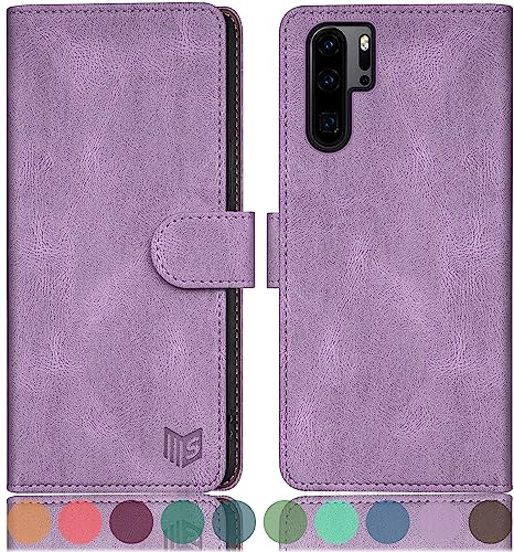 SUANPOT [RFID Schutz für Huawei P30 Pro Hülle PU Leder Handyhülle Lederhülle Klapphülle Kartenfach Flip Cover für Huawei P30 Pro Handy hülle Leather Wallet Phone Case Flieder Lila