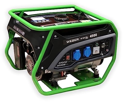 WEBER ENERGY Notstromaggregat Stromerzeuger Stromgenerator Notstrom Voltmeter Benzinmotor, 4-Takt, 1 Zylinder, luftgekühlt, 2x230/1x400 Anschlüsse, leise und kraftvoll, Start-up manuell (WEBER 4500)