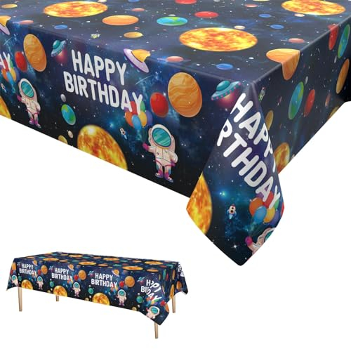 Weltraum Tischdecken,Astronautischer Planet Party Tischtuch Plastik Wasserdicht Solarsystem Tischdecke Planeten Themen Geburtstag Dekorationen für Jungen Mädchen 137 x 274cm