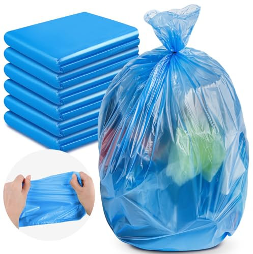 Harloon Lot de 300 sacs poubelle multi-usages en plastique de 1,35 mm – Grand sac poubelle d'extérieur robuste pour entrepreneur, commercial, industriel et extérieur (bleu, 100 l)