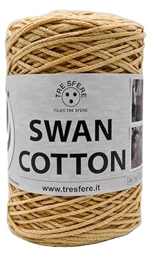SWAN COTTON (2508 - Honig), Garn für Taschen, Hüte, Körbe, Unterteller, Clutch Zusammensetzung 70% recycelte Baumwolle 30% Polyester, Spule 250 Gramm 250 Meter