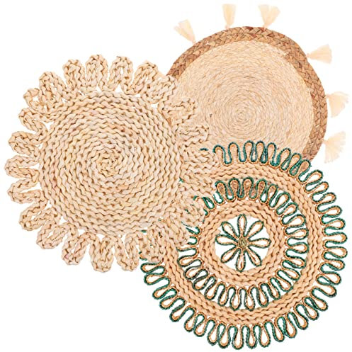 BESTonZON 3 Pezzi di Paglia Appeso A Parete Accessori per La Casa Cesto Intrecciato Vassoio Oggetti di Arredamento Camera Bambini Ornamento Stile Etnico Ornamento Arredamento Camera