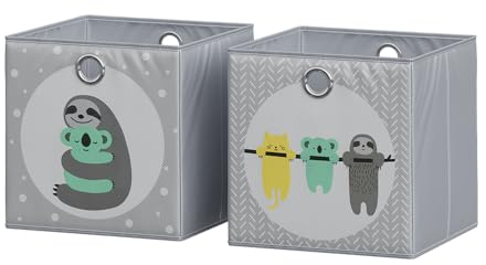 Vicco Faltbox, Regalbox für Kinder, Grau, 30 x 30 cm (Motiv Faultiere)