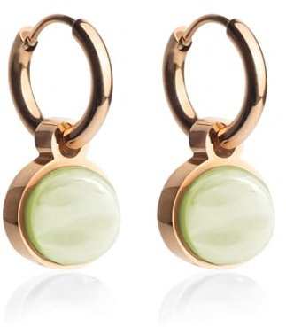 Kleine Roségold Creolen mit Anhänger • 18k vergoldete Edelstahl Ohrringe mit Charm in hellgrün zum Wechseln • nickelfrei & wasserfest • MIX AND MATCH • Ø 12 mm