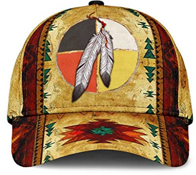 Baseballmütze Hip Hop Unisex Mütze Klassische Vintage Basecap Wandern Trucker-Kappe Indigenes Vintage Medizinrad Mit Federn Aus Amerika