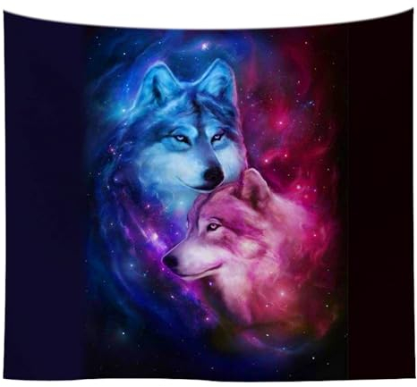 OaKita 3D Wolf Wandteppich Wandtuch Wandbehang Tapisserie Kreativ Tier Drucken Wandbehang Wolf Tiere Wandteppich aus Polyster Wohnheim-Dekoration (A03,150 x 130 cm)