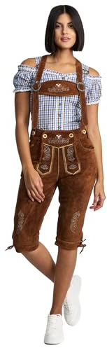 Steigenhöfer Lederhose Damen Tracht Shorts Kniebund - 100% Rindsleder - Clara - Traditionelle Kurze Hose für Frauen - Inklusive verstellbaren Trägern - Dirndl Alternative