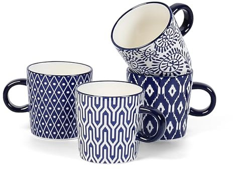Selamica Ceramic Espresso Cups Set of 4, 5 Oz Espresso Mugs Porcelain Cappuccino Cups, Demitasse Cups for Coffee Latte Lungo Tea, Vintage Blue