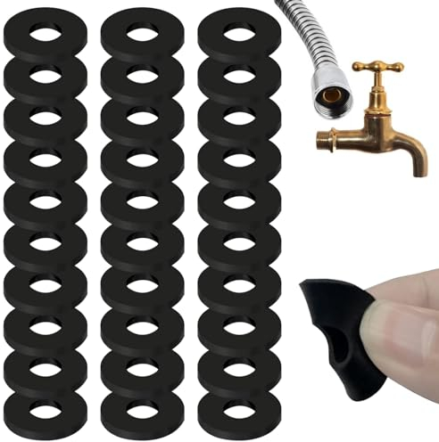 Flach Unterlegscheiben Set, 30 Stück Schwarze Gummi Schlauch Unterlegscheiben Brauseschlauch Fachdichtung Set Strapazierfähig Dichtungsringe für Badezimmer Küche Schrauben Bolzen