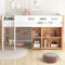 Kayan Etagenbett mit Stauraum und beweglichem Schrank, Hochbett mit dreistufiger rechtwinkliger Treppe, Bettrahmen aus Massivholz, mit Absturzsicherung, Kiefer+MDF, Natur+Weiß, 90x200 cm