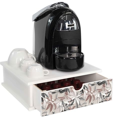 Lupia - Contenitore Cassetto Porta Capsule e Cialde caffè Cassetto ORGANIZER White LEAVES MIX 33x33 cm in legno per casa, cucina, angolo bar ufficio, multiuso