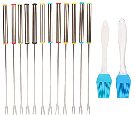 12pcs 24cm Fondue Forks Stainless Steel with Heat Resistant Handle for Chocolate Fondue, Cheese Fondue, Dinner Parties, Family Gatherings