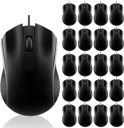 Tellegloww 20 Pcs Wired USB Computer Mouse Bulk, 3-Button Corded for PC | Plug and Play USB, Textured Grip, Perfect for Office School Home Bulk Supply, Works with Laptop Desktop Computer