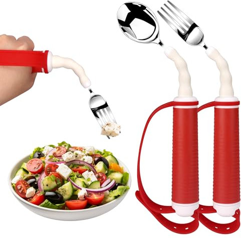 Utensilios adaptativos para dispositivos de discapacidad, cuchara giratoria de fácil agarre, de acero inoxidable, para temblores de manos y pacientes con Parkinson, giratorio 360°, asas