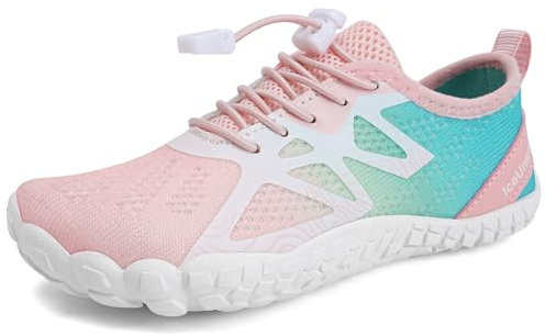 IceUnicorn Barfußschuhe Kinder Badeschuhe Junge Mädchen Barfussschuhe Aquaschuhe Atmungsaktiv Traillaufschuhe (Rosa Blau,34EU)