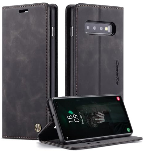 Cracedily for Samsung Galaxy S10 Plus Case, Flip Wallet Leather Case with Card Holder Magnetic Closure Shockproof Kickstand Protective Phone Cases Cover for Samsung S10 Plus,Black