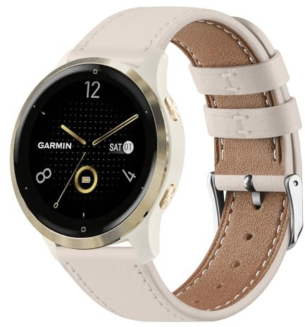 Bracelet en cuir compatible avec Garmin Venu 2S/3S/Forerunner 265S/255S/255S Music/Vivoactive 4S/Vivomove 3S, bracelet de rechange en cuir souple 18 mm pour Garmin (18 mm, Starlight)