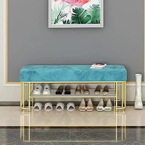 KaBuea Eingangsbank, Schuhaufbewahrungsbank mit goldenem Schuhregal, Bequeme, mit Samt gepolsterte Schuhbank, grün, 60 x 30 x 45 cm (Größe: 100 x 30 x 45 cm (39 x 12 x 18 Zoll), Farbe: blau)