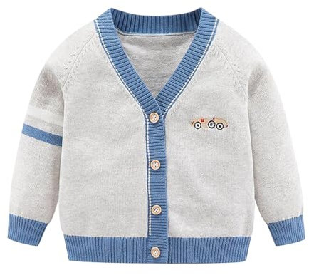 Fnaobai Bambino Ragazzo Cardigan Maglione in Cotone con Scollo a V per Bambini Giacca a Maniche Lunghe da Bambino in Maglia con Bottoni per l'Autunno Inverno
