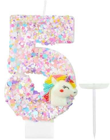 Ronoza Geburtstagskerzen Zahlen 5, Geburtstagskerzen Kinder, Pailletten Kerze, Geburtstagskerze, Einhorn Geburtstag Tortendeko, Geburtstagskerzen für Torte, Zahlenkerze, Kerze 5 Geburtstag
