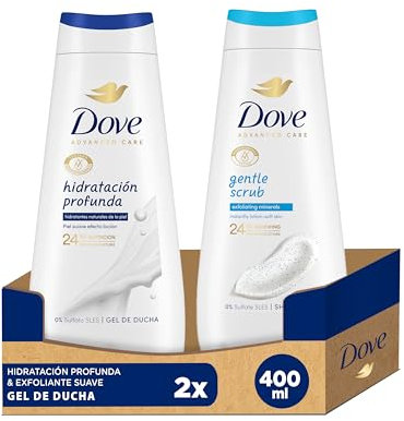 Dove Advanced Care Geles de Ducha Hidratación Profunda Hidratantes Naturales 400ml + Exfoliante Suave Minerales Exfoliantes 400ml