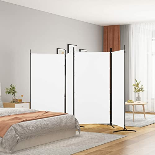 JUDYY 4-TLG. Paravent, Raumteiler, Trennwand, Sichtschutz, Room Divider, Umkleidekabine, Raumabtrennung, Raum Teiler, Faltwand, Weiß 346x180 cm Stoff