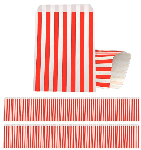 100 Stück Papiertüten, Gestreifte Butterbrottüten, Rot Candy bar Tüten, Klein Geschenktüten Tütchen Säckchen zum Verpacken von Geschenken, Giveaways, Kindergeburtstag, Hochzeit, Party, usw