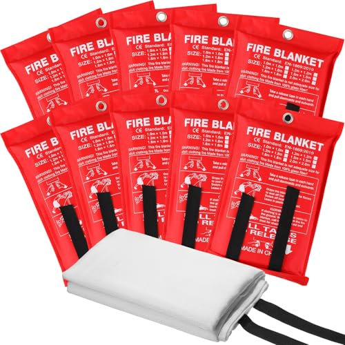 Moukeren Feuerlöschdecke, Notfall-Feuerdecken für Zuhause, Küche, Survival-Sicherheits-Feuerlöschdecke, Fiberglas, feuerfeste Decke, schwer entflammbare Decke für Kamin, Auto, Büro, Camping, 10 Stück