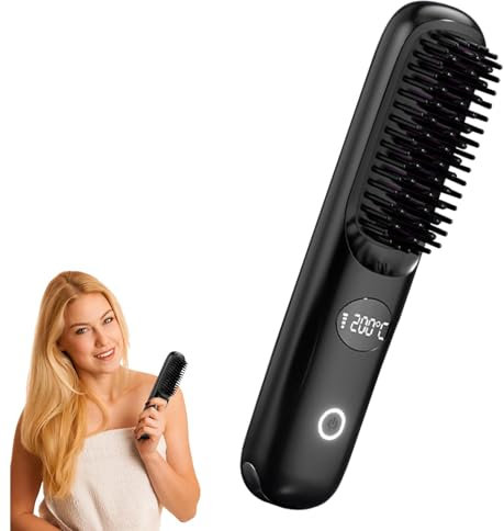 Plancha de pelo portátil - Plancha de pelo inalámbrica, peine cepillo alisador | Peine alisador de pelo multiusos para viajes, cepillo alisador de abdominales para niñas de 7,87x1,77x1,61 pulgadas