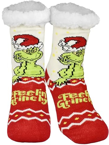United Labels The Grinch Cosy Socks - Feelin' Grinchy House Socks for Women - Red/Beige, EU 39-42