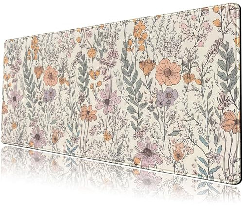 Floral Desk Mat Cute Wildflowers Large Mouse Pad Extended Plant Gaming Mousepad XL Keyboard Mouse Mat Nature Botanical Aesthetic Desk Pad 31.5x11.8 for Work Office Desk Decor Gifts