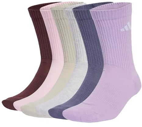 adidas Unisex - Adulto CUSHIONED CREW SOCKS 6 PAIR PACK, Aurora Ruby/Preloved Violet/Powder Plum/Light Grey Heather, 8.5-10